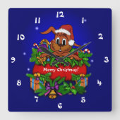 kerstkonijn vierkante klok (Voorkant)