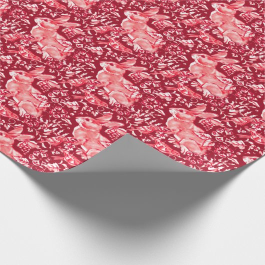 Kerstkonijn, vogelbos, Floral Pattern Cadeaupapier (Hoek)