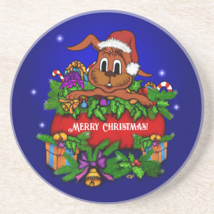 kerstkonijn zandsteen onderzetter