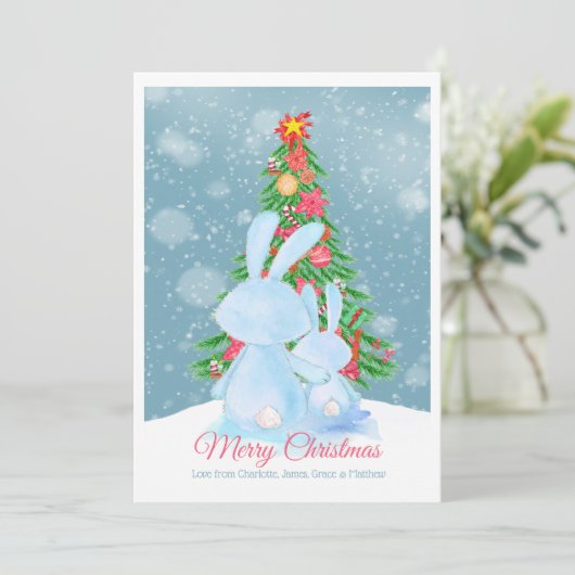 kerstkonijnen met bomen in sneeuwKaart Kaart (Staand voorkant)