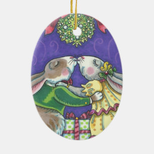 Kerstkonijnen Sieren KERSTBOOM: KUSSEN ONDER DE MI Keramisch Ornament