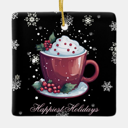 Kerstkop warme chocolademelk keramisch ornament (Voorkant)