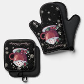 Kerstkop warme chocolademelk ovenwant & pannenlap set (Voorkant / Achterkant)
