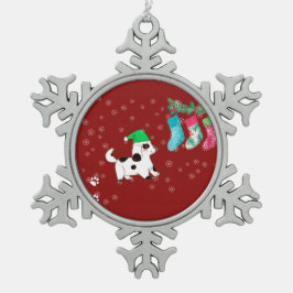 Kerstkous Hond Tin Sneeuwvlok Ornament