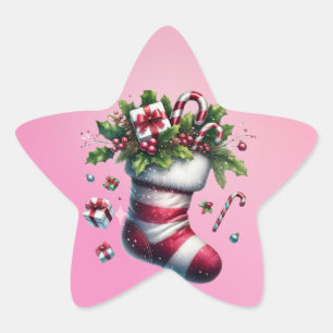 Kerstkous met geschenken en snoepjes ster sticker