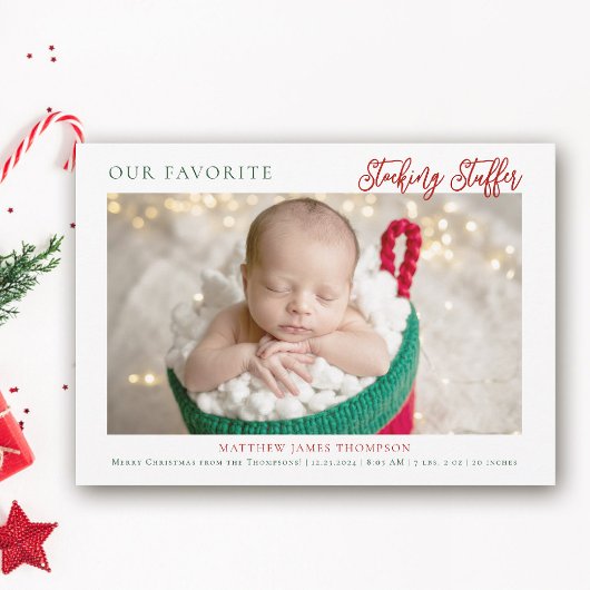 Kerstkous Stuffer Rood Groen Foto Baby Aankondiging