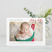 Kerstkous Stuffer Rood Groen Foto Baby Aankondiging (Staand voorkant)