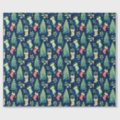 Kerstkousen Bomen Bessen Kerstmis Cadeaupapier (Vlak)