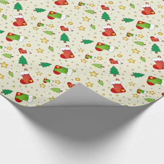 kerstkousen, bomen en sterren cadeaupapier (Hoek)
