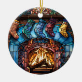 Kerstkousen open haard Glas in lood Keramisch Ornament (Voorkant)