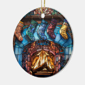 Kerstkousen open haard Glas in lood Keramisch Ornament (Links)