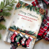 Kerstkousen over open haard gepersonaliseerd theedoek