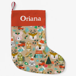 Kerstkousen Woodland Santa Animals Beige Kleine Kerstsok