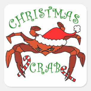 Kerstkrab Grappige krab Kustvakantie Vierkante Sticker