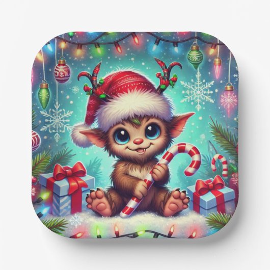 kerstkrampus papieren bordje (Voorkant)