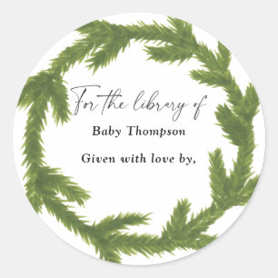 Kerstkrans - Baby Shower boekplaat Ronde Sticker
