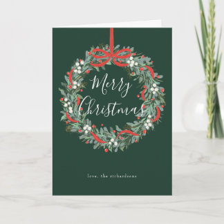 Kerstkrans bessen en strik feestdagen kaart