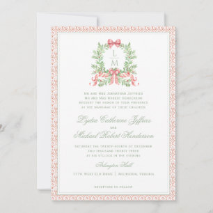 Kerstkrans Candy Cane Bow   Monogram bruiloft Kaart