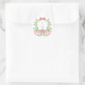 Kerstkrans Candy Cane Bow | Monogram bruiloft Ronde Sticker (Tas)
