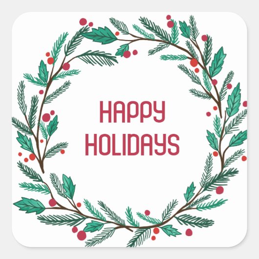 Kerstkrans CUSTOM Hand getrokken Vakantie Vierkante Sticker (Voorkant)
