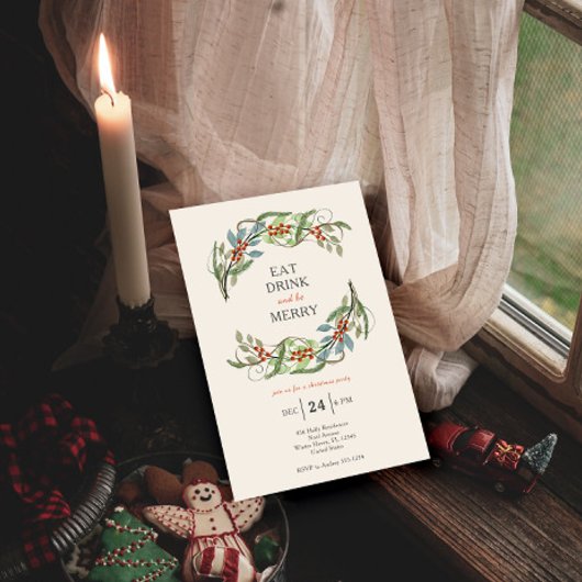 Kerstkrans Eet Drink & Wees Vrolijk Partij Kaart