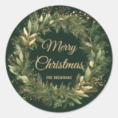 Kerstkrans Elegant Feestelijk Groen Botanisch Ronde Sticker (Voorkant)