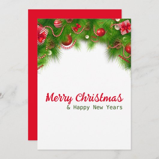 Kerstkrans en rode lampjes, en cadeaus feestdagenkaart (Voorkant / Achterkant)