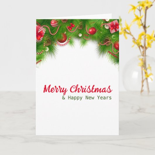 Kerstkrans en rode lampjes, en cadeaus kaart (Gele Bloem)