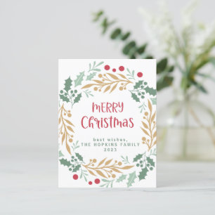 Kerstkrans en script Vrolijk kerstfeest Briefkaart