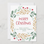 Kerstkrans en script | Vrolijk kerstfeest Feestdagenkaart (Voorkant)