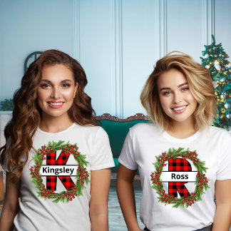 Kerstkrans Familie bijpassende Naam letter K T-shirt