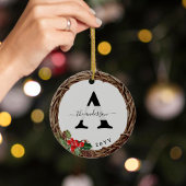 Kerstkrans Familie Monogram met Foto Keramisch Ornament