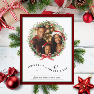 Kerstkrans Foto Gepersonaliseerde Groene Vakantie Feestdagenkaart