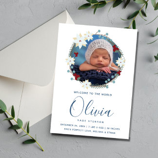 Kerstkrans foto Nieuwe baby geboorte aankondiging