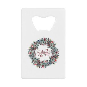 Kerstkrans GELOVEN Typografie Kredietkaart Flessenopener