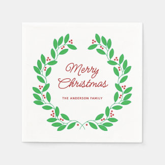 Kerstkrans Gelukkig Kerstmis Handgetekend Servet