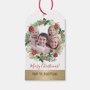 Kerstkrans Gol Peony Rozen Bloemenfoto Cadeaulabel