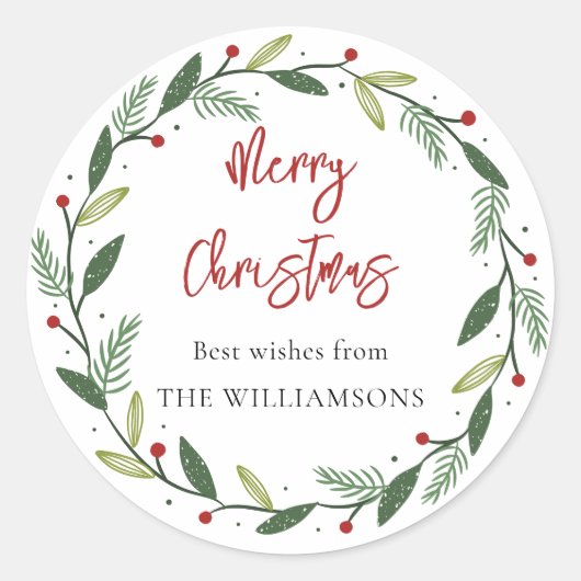 Kerstkrans handgeschreven script ronde sticker (Voorkant)