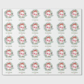 Kerstkrans Holly Berry Joy Feestdagen Monogram Cadeaupapier (Vlak)