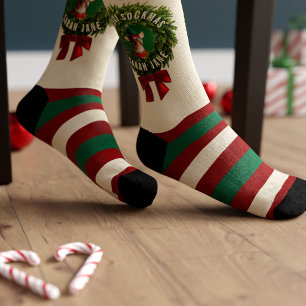 Kerstkrans Huisdier Foto Gestreepte Kerstsokken Sokken