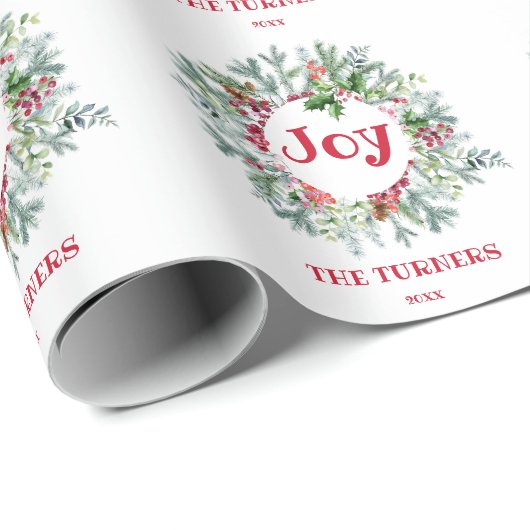 Kerstkrans Hulst Bes Kerstvreugde Initialen Cadeaupapier (Rol Hoek)