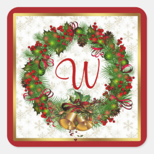 Kerstkrans, klokken, heilige Monogram Vierkante Sticker