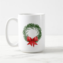 Kerstkrans koffiemok met rode strik 