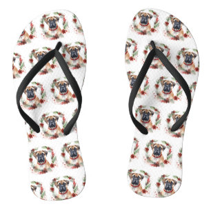 Kerstkrans met Bullmastiff Festieve Pup Teenslippers