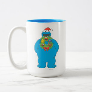 Kerstkrans met Cookie Monster uit het verleden Tweekleurige Koffiemok