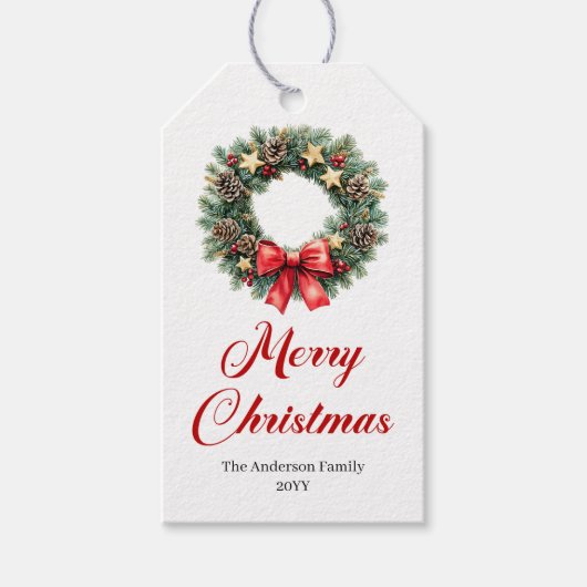 Kerstkrans met dennen Kerst Printbare Label Cadeaulabel (Voorkant)