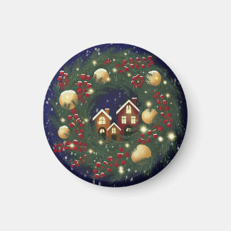 Kerstkrans met dennentakken magneet