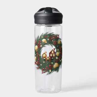 Kerstkrans met dennentakken waterfles