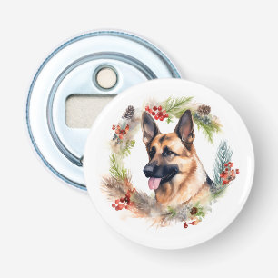 Kerstkrans met Duitse Herdershond Festieve Pup Button Flesopener