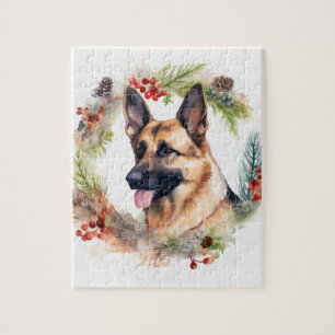 Kerstkrans met Duitse Herdershond Festieve Pup Legpuzzel